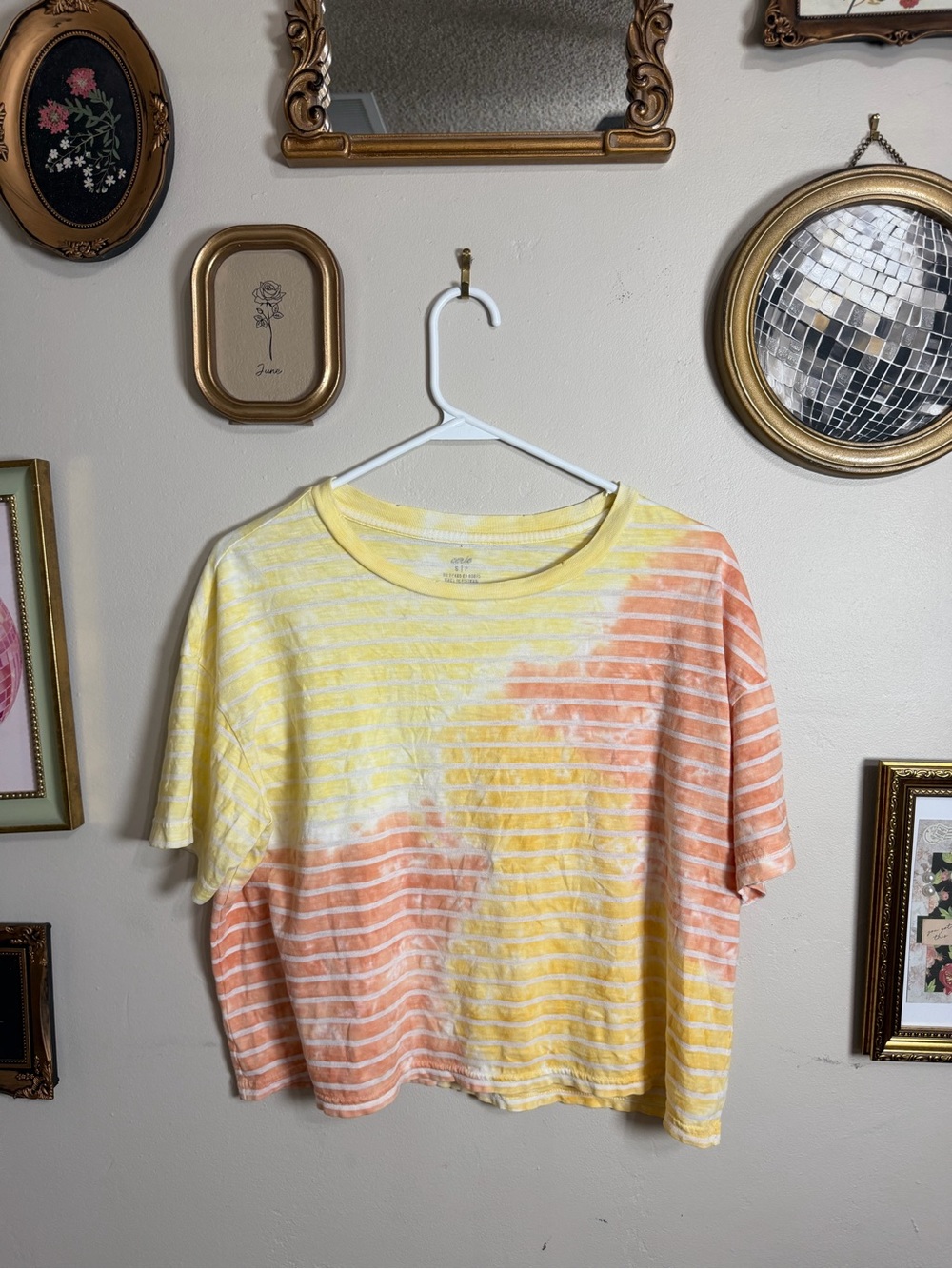 aerie Yellow & Peach Striped Tie-Dye Crop Tee
